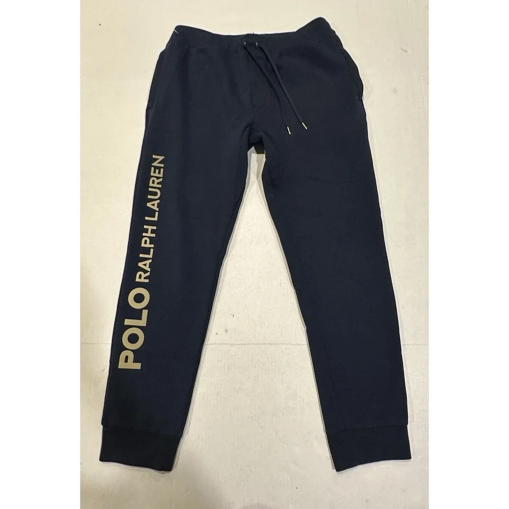 Polo Ralph Lauren Navy Sweatpants Joggers Navy Blue Gold Logo Mens Size Medium